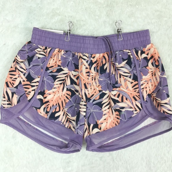 Crane Womens Shorts Running Performance Purple Floral Mesh Fitness Pull On S New - Picture 1 of 9